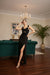 Black Ruched Slit Maxi Dress with Tie-Up Detail