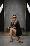 Black Ruched Powernet Bodycon Mini Dress