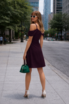 Deep Wine Plum Elara Draped Shoulder Wrap Mini Dress