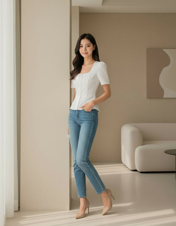 White Solid Women’s Square Neck Casual Top - GARMENT2FASHION