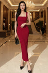 Square-Neck Bodycon Maxi Dress for Women (Red & Black) - GARMENT2FASHION