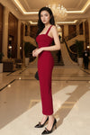Square-Neck Bodycon Maxi Dress for Women (Red & Black) - GARMENT2FASHION