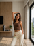 Brown Ribbed Criss Cross Back Crop Top for Women