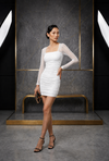 White Ruched Powernet Bodycon Mini Dress