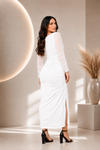 White Ruched Side Slit Maxi Dress