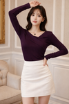 Deep Wine Plum Asymmetric Off Shoulder Top