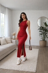 Red Sleeveless Bodycon Slit Maxi Dress for Women