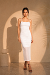 White Ruched Mesh Bodycon Maxi Dress