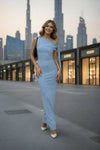 Light Blue Asymmetric Cape Sleeve Maxi Dress
