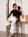 Black Off-Shoulder Ruched Full Sleeve Crop Top