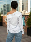 White Asymmetrical Off Shoulder Button-Down Top - GARMENT2FASHION