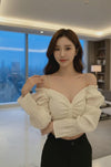 Off-White Sweetheart Neckline Puff Sleeve Crop Top