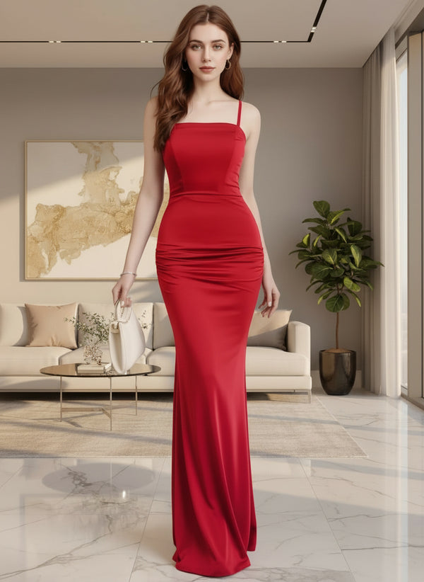 Red Square Neck Bodycon Maxi Dress - GARMENT2FASHION